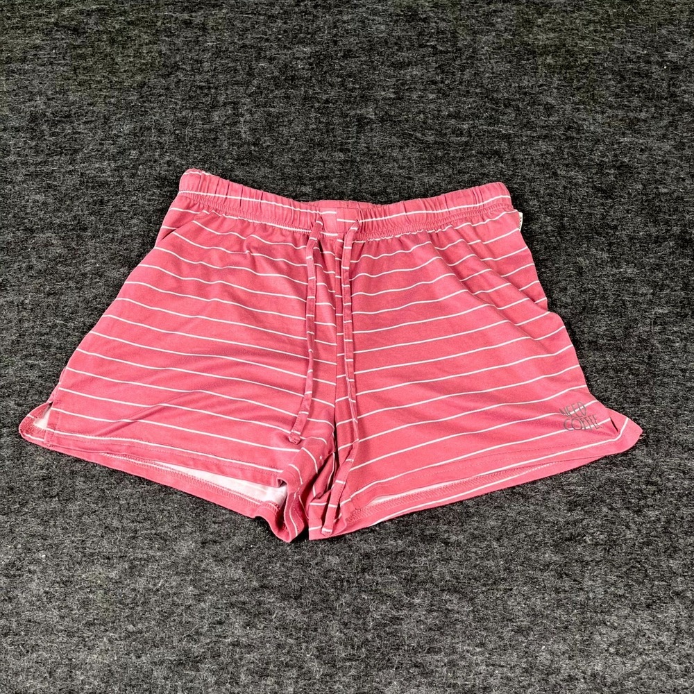 Rae Dunn Shorts Womens Small Pink Striped Stretch Drawstring Slit Hem Loungewear